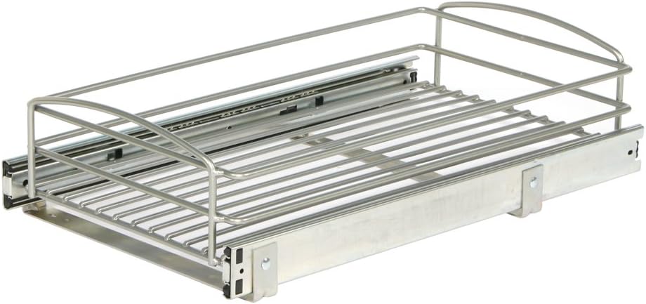 Knape & Vogt MUB-11-R-FN Multi-Use Pull-Out Basket Cabinet Organizer, 5.32 in. H x 11.75 in. W x 20 in. D, Frosted Nickel
