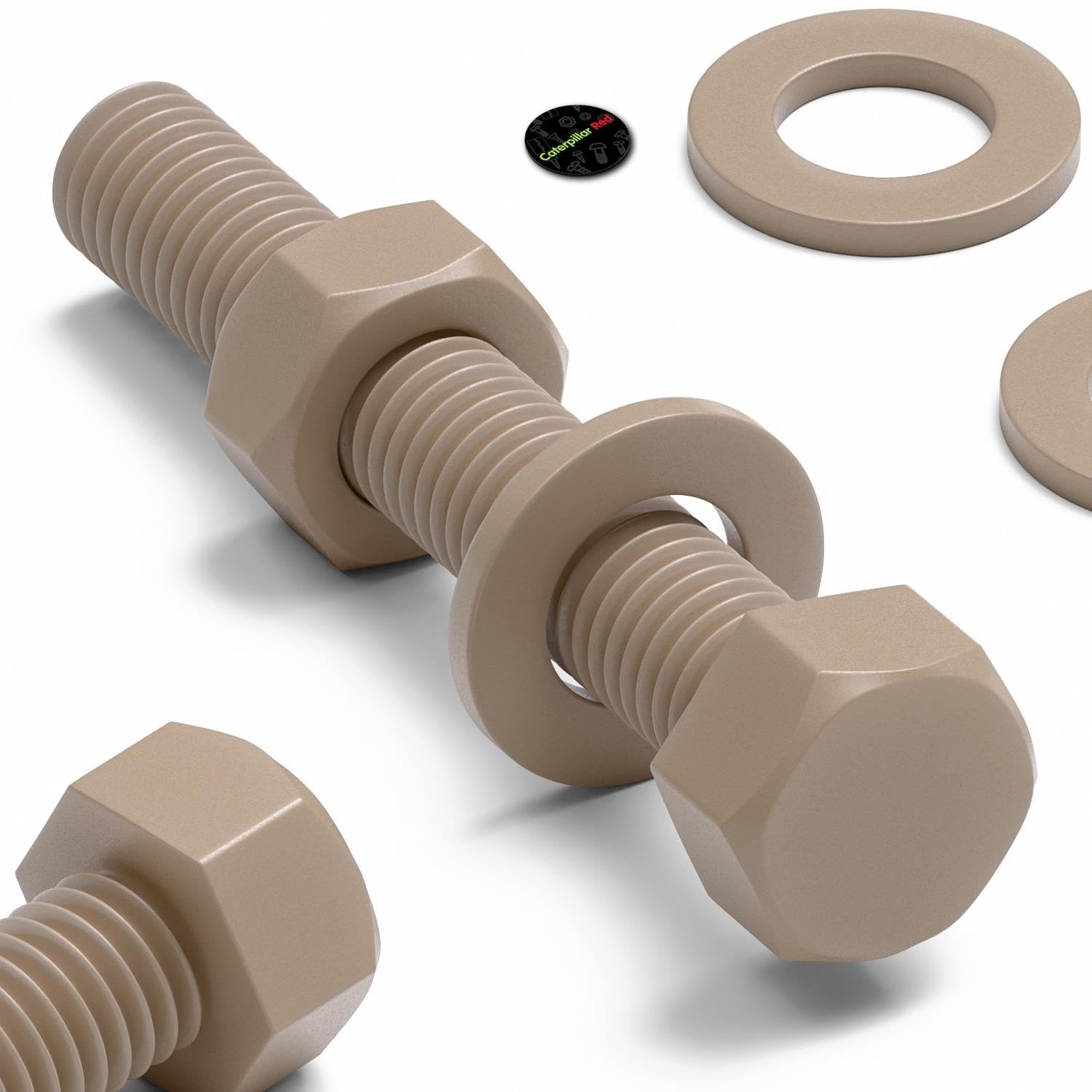 5x Viti a testa esagonale naturali in PEEK M10 x 65 mm + dadi & rondelle | Montare e rimuovere con chiave o bussola sulla testa esagonale sporgente.