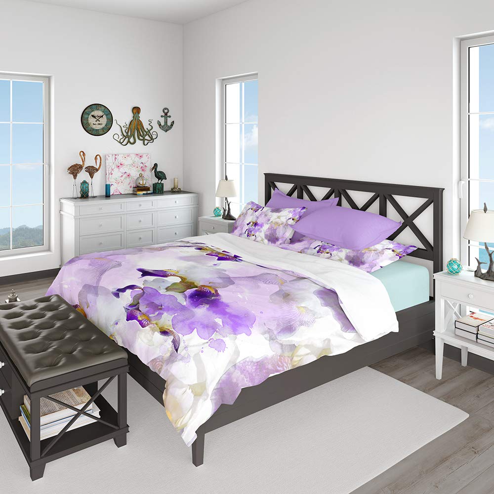 WishColorful Watercolor Iris Flowers Duvet Cover Sets King Size,3 Pcs Bedding Set with 2 Pillowcases,NO Comforter and Sheet