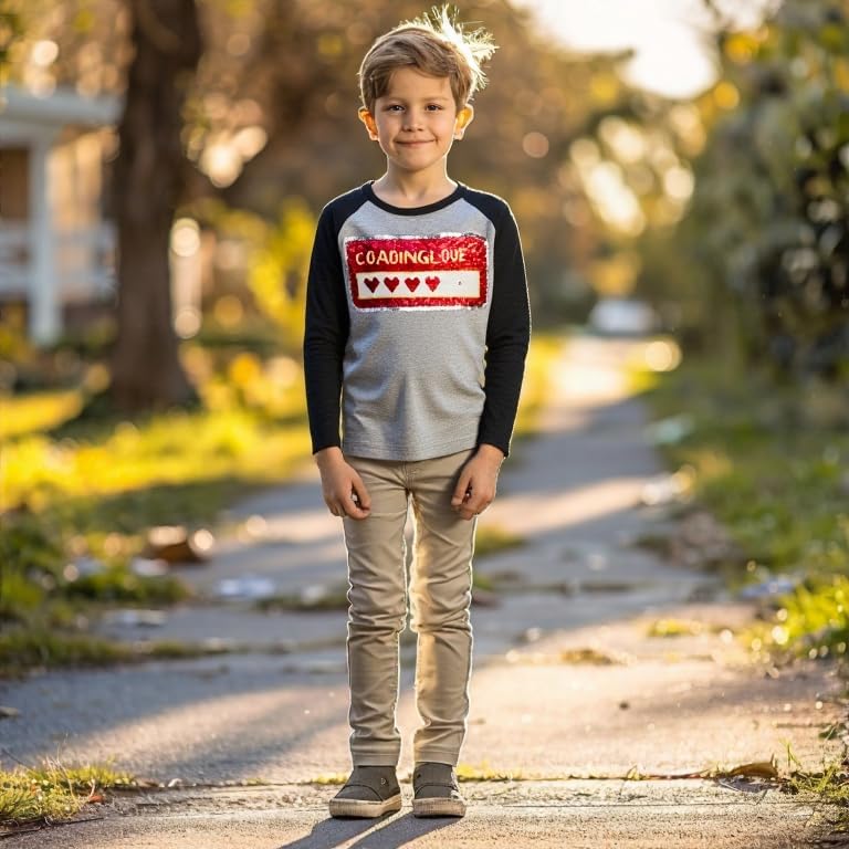 HH Family Valentines Shirts for Boys Flip Sequin Dinosaur or Heart Tie Kids T-Shirt Clothing - Image 2