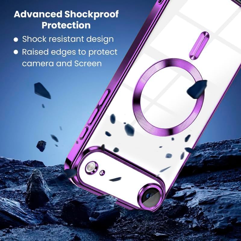 Image of VONZEE Electroplating Transparent Clear Logo Back Cover TPU Compatible with iPhone 17 Air, Compatible with Magsafe, Full Body & Individual Camera Protection for Each Lens for Men & Women|Deep Purple