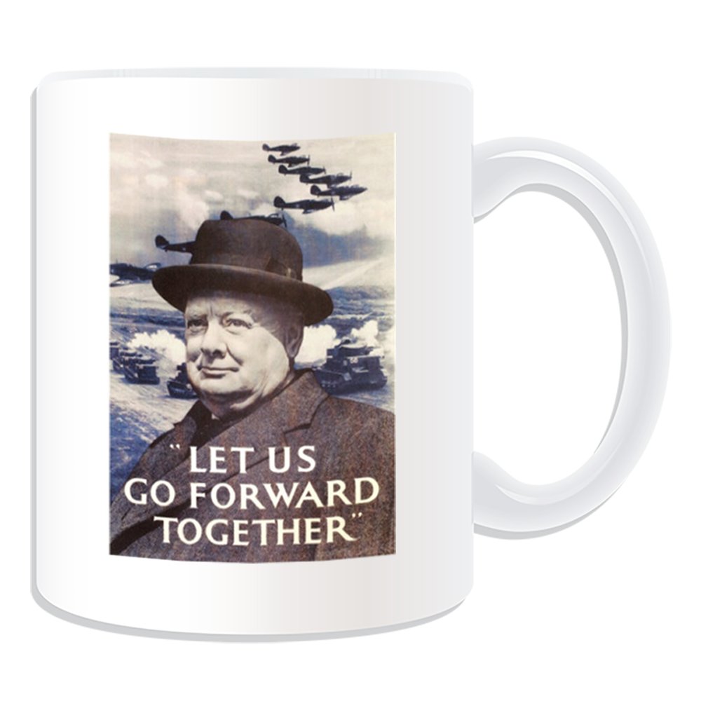 Unigift White Personalised Gift - Let Us Go Forward Together Mug (War Poster Design Theme, ) - Any Name / Message On Your Unique - Britain Britons First 1St Second 2Nd World Ww1 Ww2 Recruitment Enlist Victory Army Military Soldier Winston Churchill