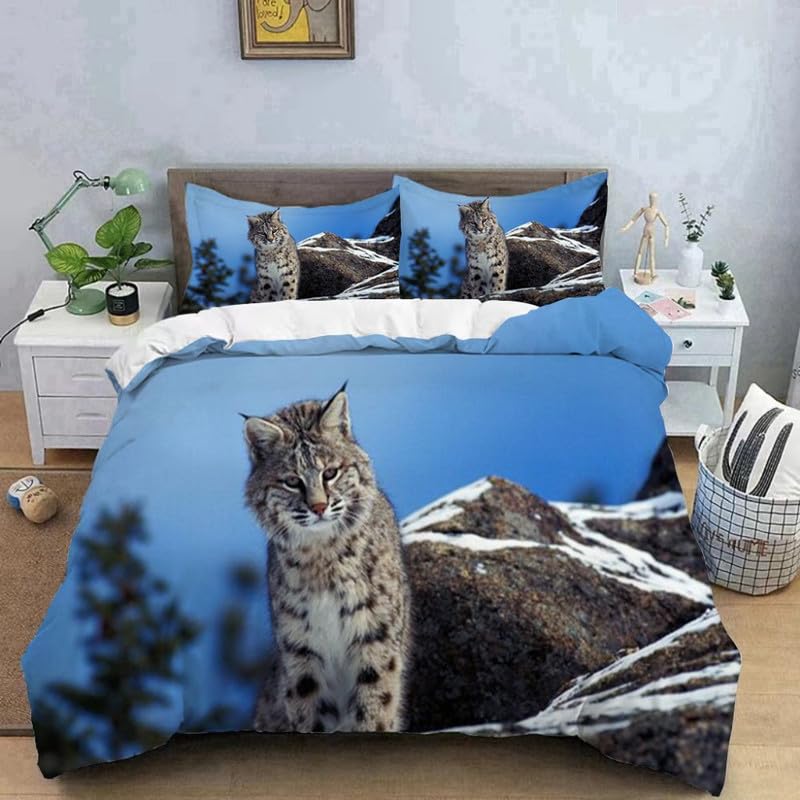 Housse de couette 140x200 parure de lit lynx bleu en microfibre supérieure 110g