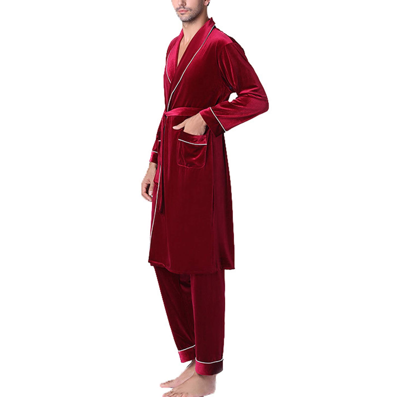 Peignoirs de pyjama automne-hiver pour hommes pantalon velours deux pièces chemise nuit large