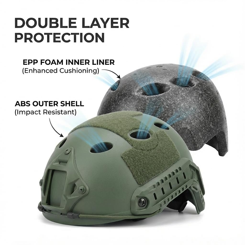 Casque Militaire Tactique PJ Paintball Airsoft Casque Fast avec Support NVG et Rail de Guidage Iatéral - 2