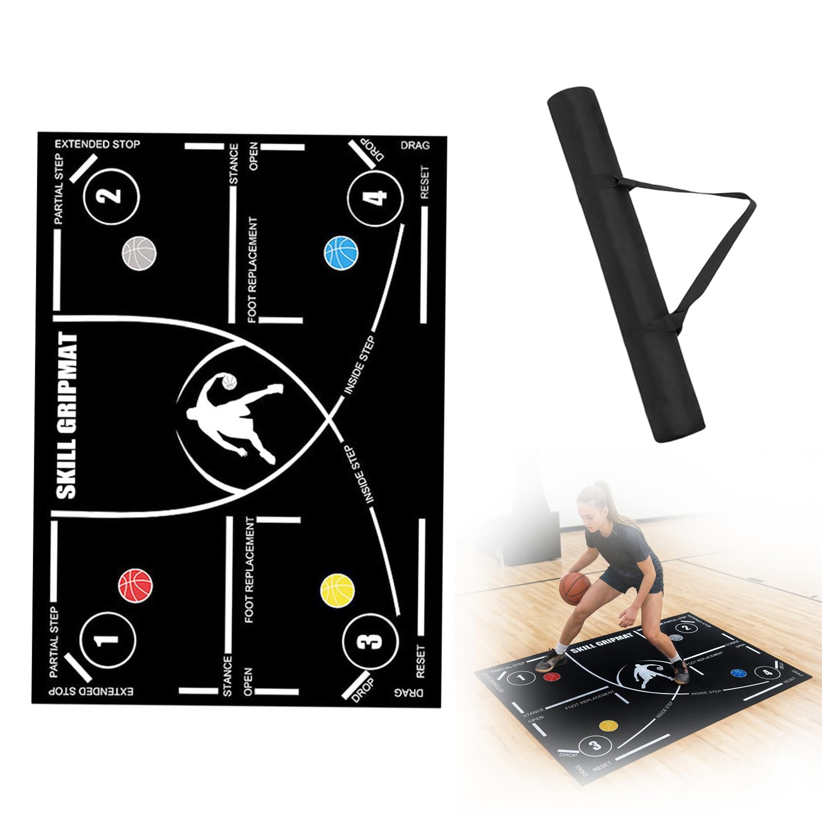 RANJIMA Tappetino da basket, pieghevole, per allenamento basket, antiscivolo, silenzioso, per basket, allenamento passo, esercizi di assorbimento degli urti per adolescenti e adulti