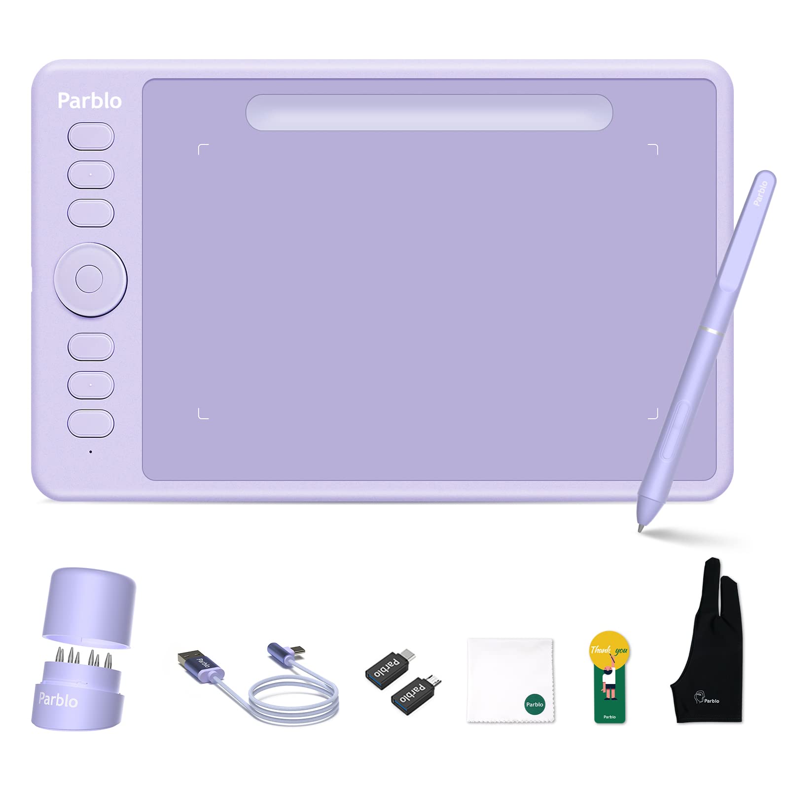 Parblo Tavoletta grafica da disegno con guanto da disegno, 8192 livelli, senza batteria, 7 x 4 pollici pad da disegno per computer, design e insegnamento online