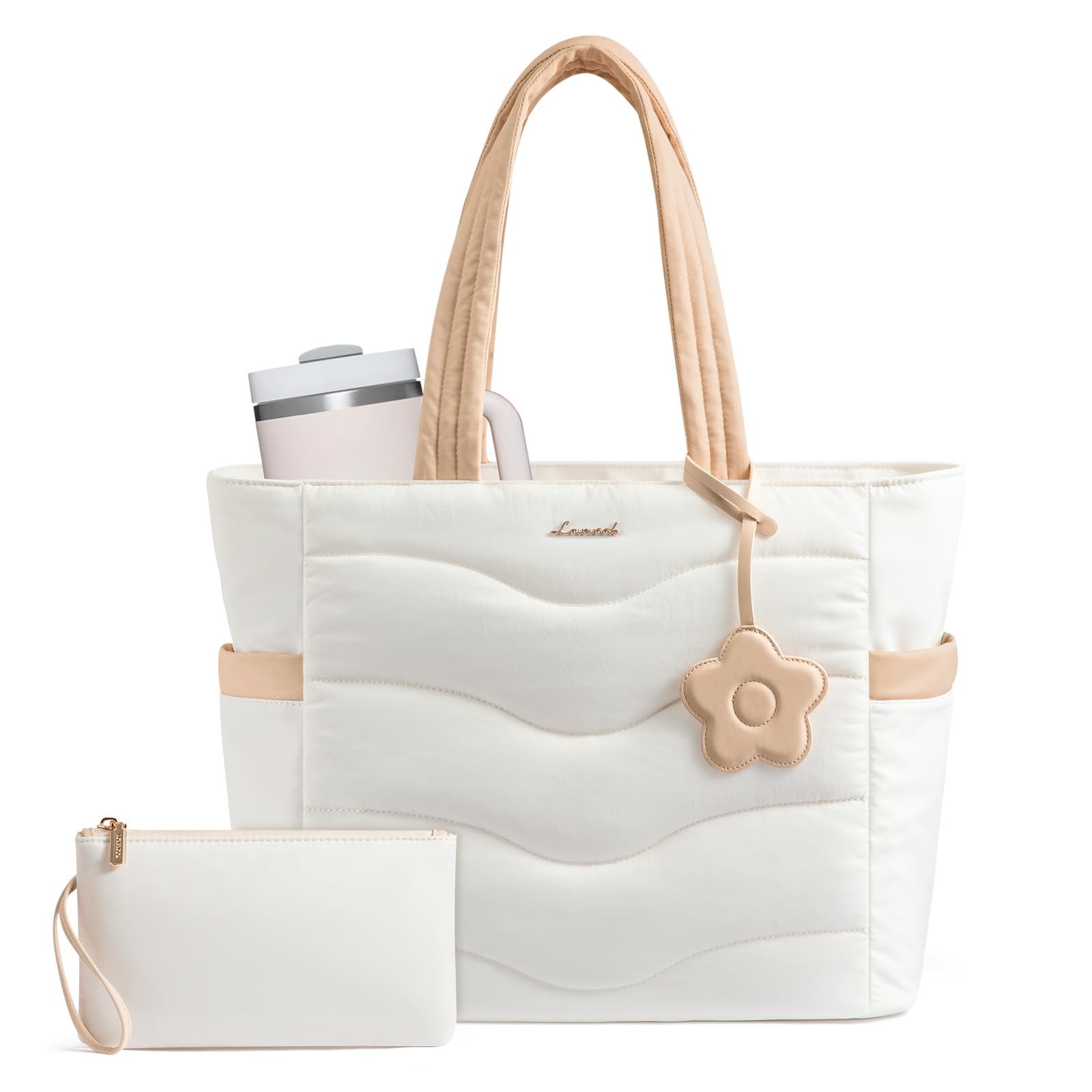 LOVEVOOK Tote Bag for Women Puffer Work Bag Quilted Teacher Nurse Tote Bag with Zipper for Travel Gifts