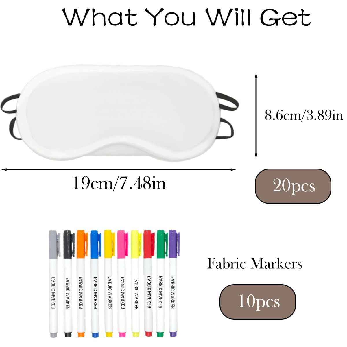 30 máscaras para dormir, suministros para fiestas de pijamas, 20 máscaras blancas para dormir con 10 rotuladores de tela, para cubrir los ojos para dormir, viajes, equipo y fiesta (blanco)