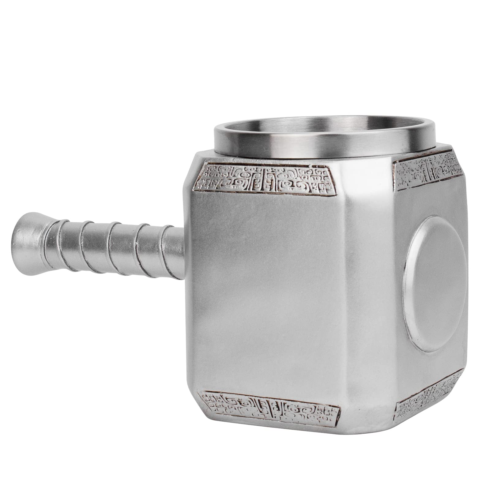 Młot Thora Kubek Tankard Styl skandynawski Dekoracje Stal nierdzewna Żywica Mitologia nordycka Mjolnir Kubek do piwa z korkociągiem Kubek do kawy na mleko 450 ml (srebrny)