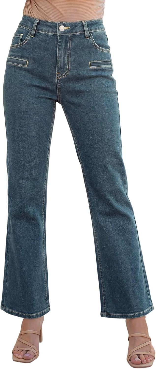 Astylish Jeans for Women Trendy Wide Leg High Waisted Ankle Bootcut Jeans Stretchy Straight Leg Flare Denim Pants - Image 4