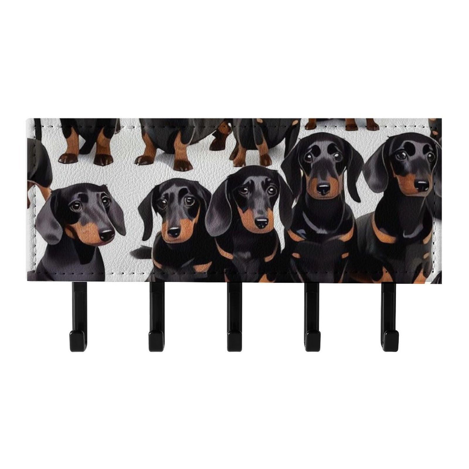 QMNLKH Dachshund Weiner Pet Dog Wall Mounted Key Rack for Home, No Drilling Key Holder with 5 Hooks, Self Adhesive Keys Chain Organizer for Hallway, Keys Hanger Shelf for Office, Doorway Black