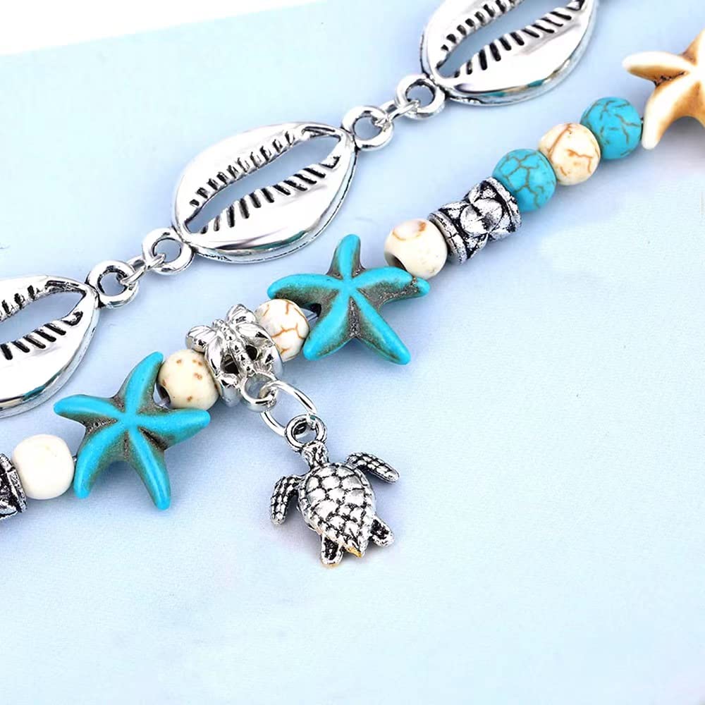 Pulsera de cadena bohemia (cadena, 8.9 in) – Joyería ajustable para mujer con temas de animales – Aleación hipoalergénica, perfecta para ocasiones de playa y verano, Metal, Plata 925 4