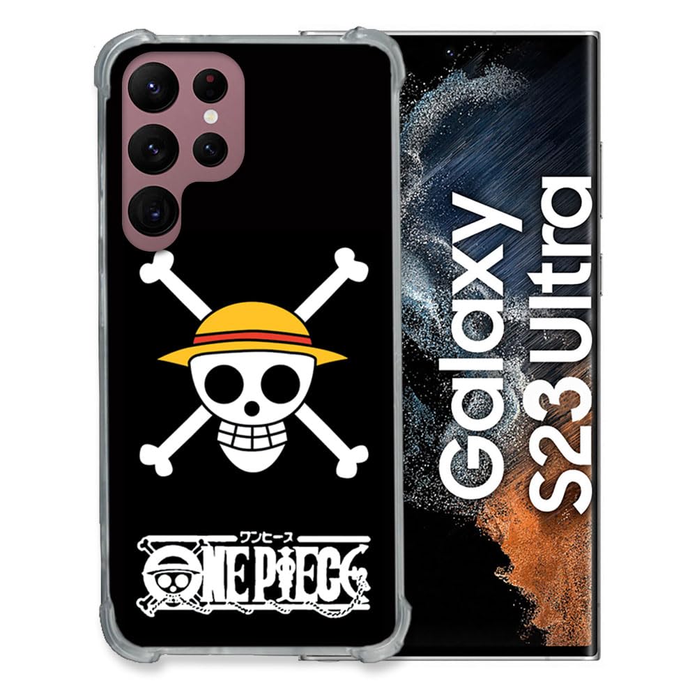 Cokitec Tempered Glass Case for Samsung Galaxy S23 Ultra Manga One Piece Skull Design