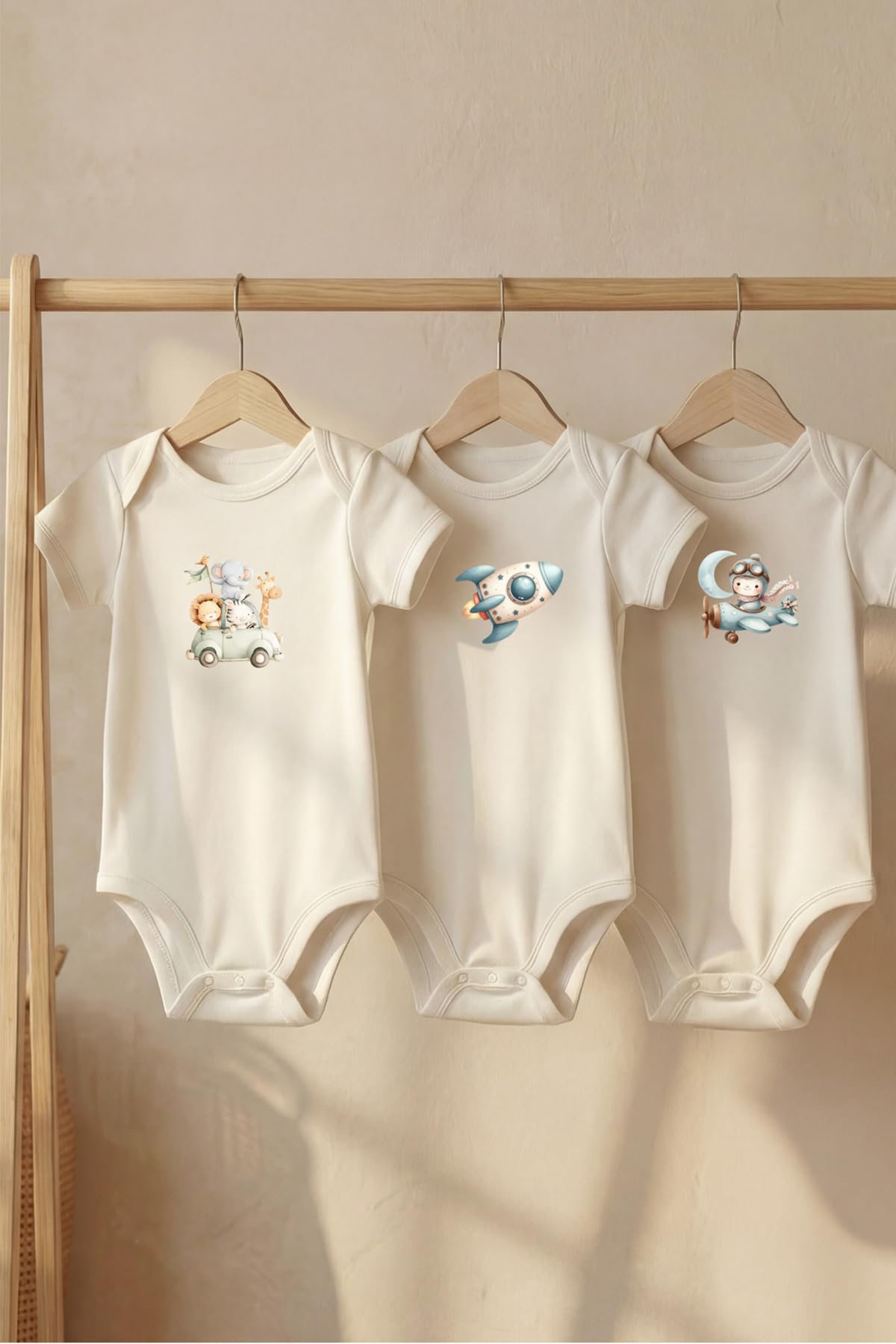 Pamuklu 3'lü Set Minik Kaşifler Baskılı Kısa Kollu Çıtçıtlı…
