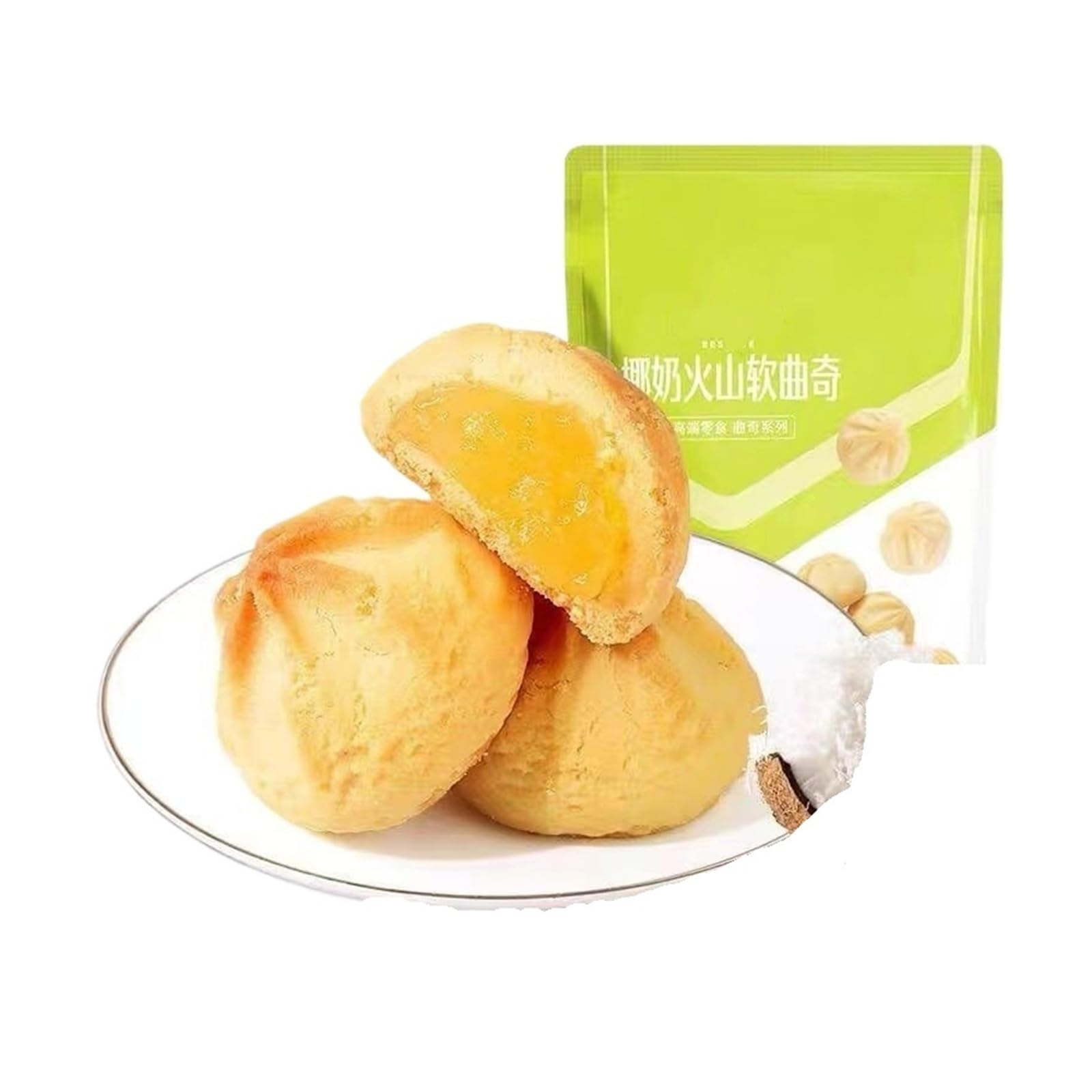 Galletas suaves de volcán con leche de coco, 100 g, suaves, masticables y ricas en sabor a coco, el refrigerio perfecto for el té de la tarde(3pcs)