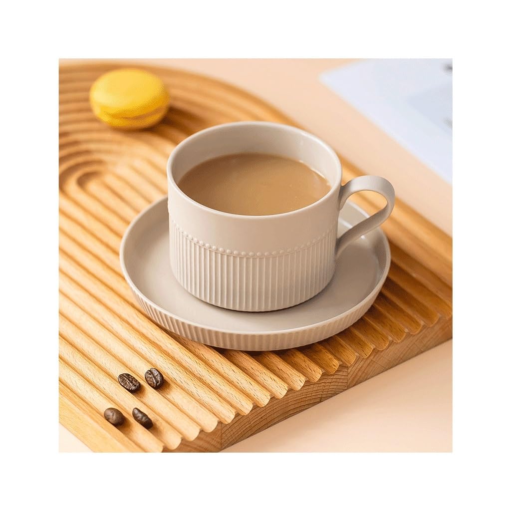 Kaffeetasse, einfache Keramik, kreative Latte-Kunst-Tasse, französisches Set, Zuhause, Büro, Nachmittagstee, hängende Ohr-Kaffeetasse, Untertasse (D)