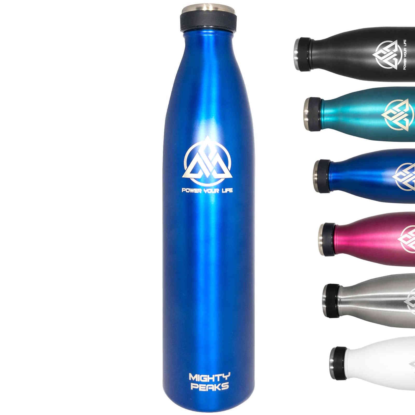 MIGHTY PEAKSLeak-proof Stainless Steel Water Bottle, BPA , Double Walled Thermos Flask for Water, Tea, Coffee, Juice (also Carbonated Fizz) - Non-Slip Surface - Various Sizes