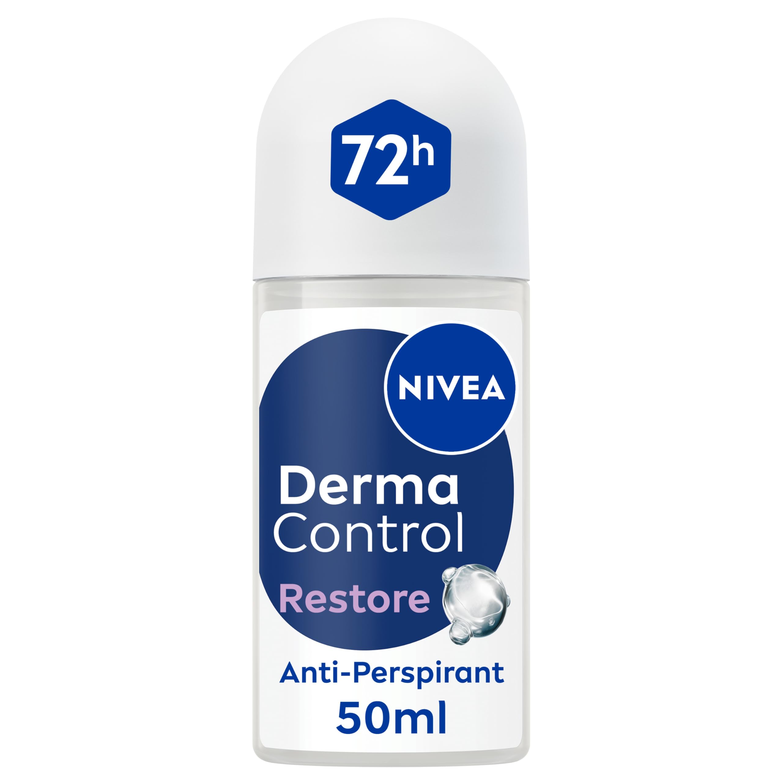 NIVEA Derma Control Restore Roll On (50ml), 72H Anti-Perspirant Protection with Hyaluronic Acid and Vitamin E, Hypoallergenic Deodorant for Sensitive Skin