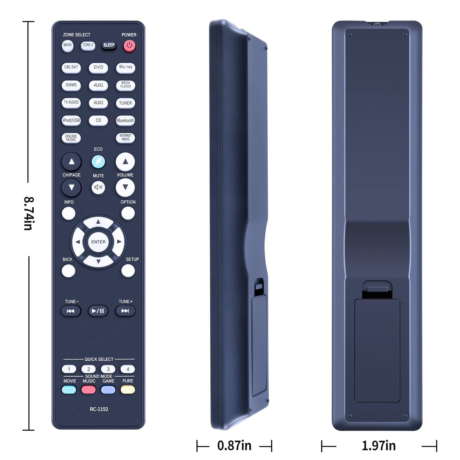 TCNOUMT RC-1192 Remote Control Replacement for Denon Audio Video AV Receiver RC 1192 Replace Remote Control AVR-X2100W AVR-X2200W AVR-X3100W AVR-X3300W AVR-X5200W AVR-S900W RC1216 - Image 3