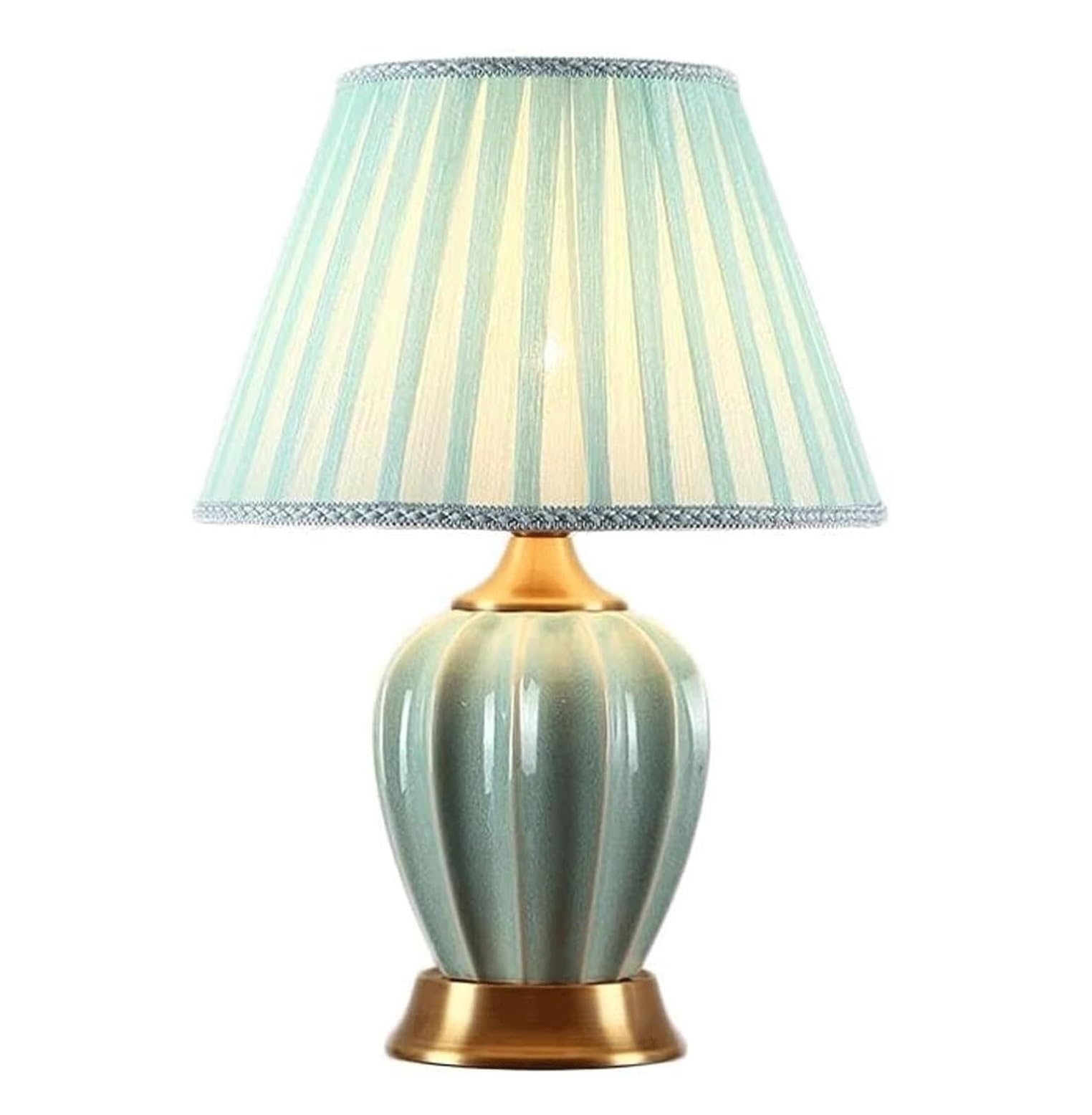 AZHKJKZH Table Lamp Ceramic Table Lamp American Nightstand Fabric Lampshade Bedside Copper Base For Living Room Bedroom For Home