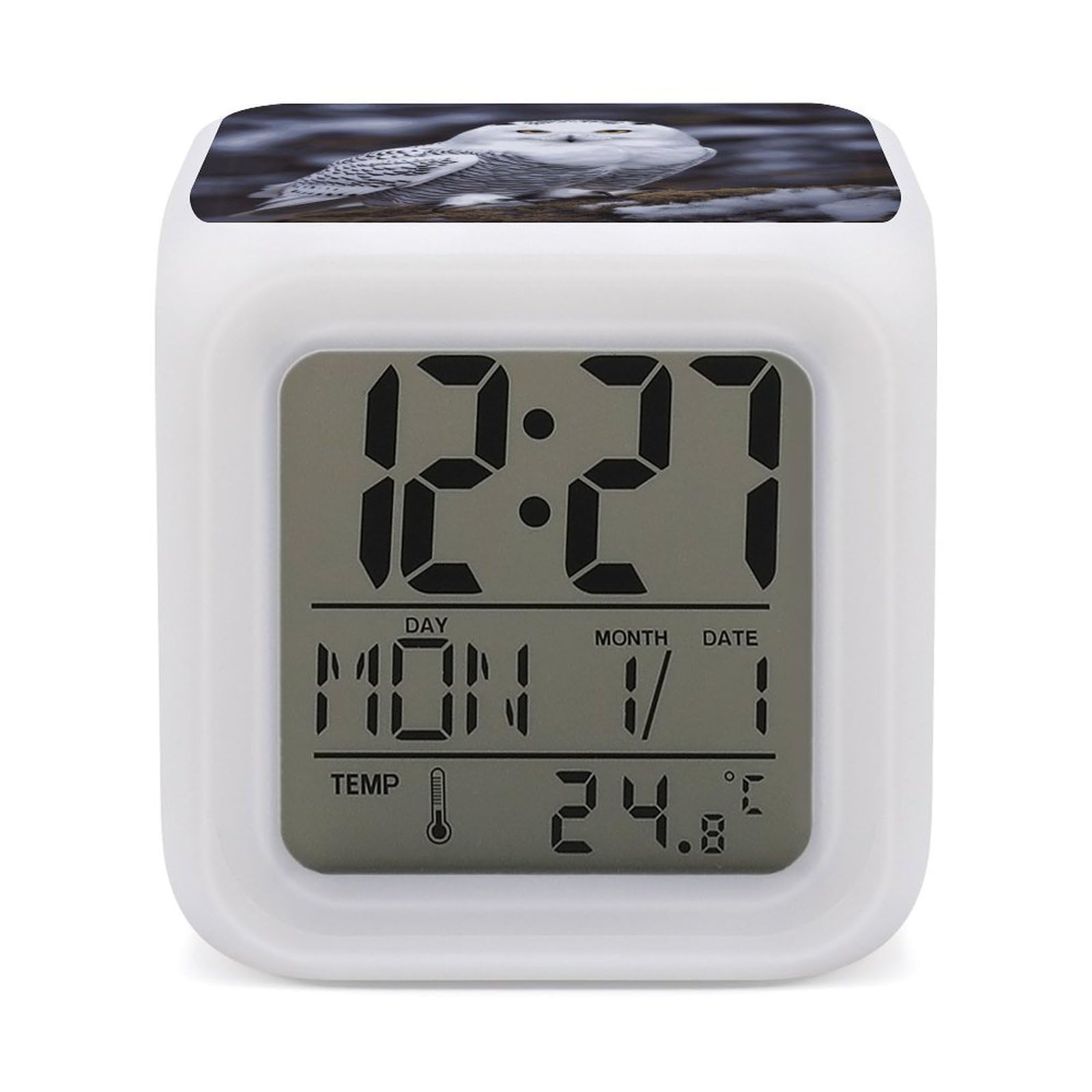 FekiLoot Arctic Owl Alarm Clock for Heavy Sleepers Wake Up Digital Clock with 7 Color Changing Night Light Super Loud Digital Alarm Clocks Small Machine Alarm Clocks
