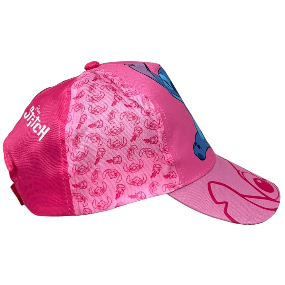 Cappellino Stitch Bambina con Visiera Berretto Rosa 100% Poliestere Protezione Solare UPF 30+ Regolabile Disney Stitch