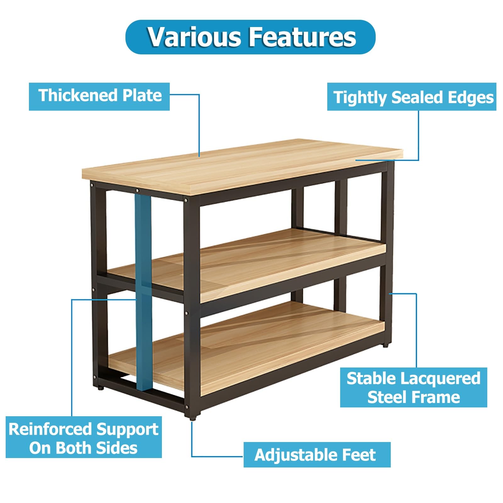 Support D'aquarium Avec étagère Ouverte à 2 Niveaux - Robuste - Pour La Maison Et Le Bureau - Finition Grain De Bois Noir