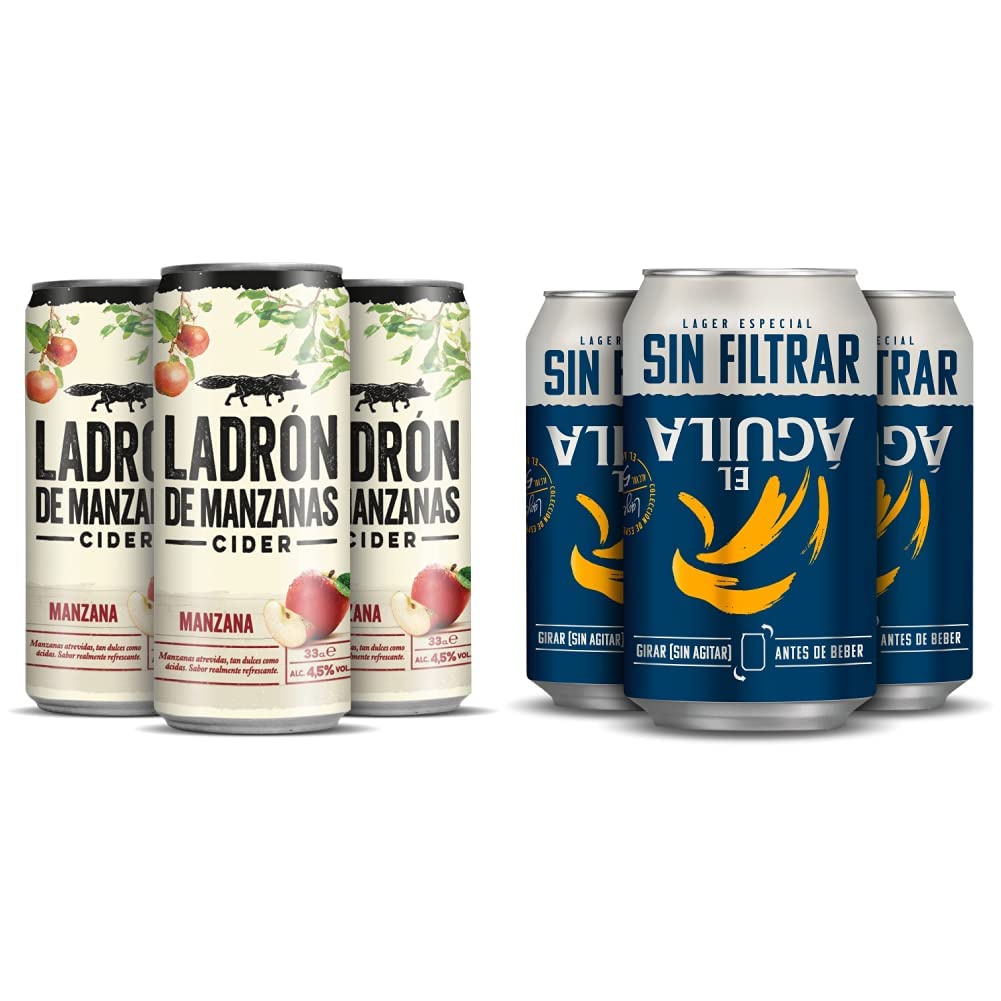 Ladrón de Manzanas Cider Pack Lata, 24 x 33cl & El Aguila Sin Filtrar Cerveza Lager Especial Pack Lata, 24 x 33cl