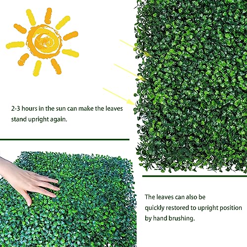 Artificial Grass Wall Panel Backdrop,10 X 10 in 24P(16.8 sqft) UV-Anti Greenery Boxwood Panels for Indoor Outdoor Green Wall Decor & Ivy Fence Covering Privacy