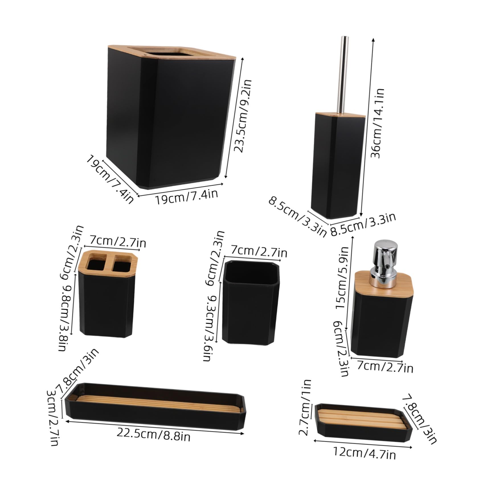 SOIMISS Set de Accesorios de Baño Negro de Bambú y Plástico Dispensador de Jabón y Vaso para Cepillo de Dientes, Fácil Mantenimiento y Organización para Hogar o Hotel