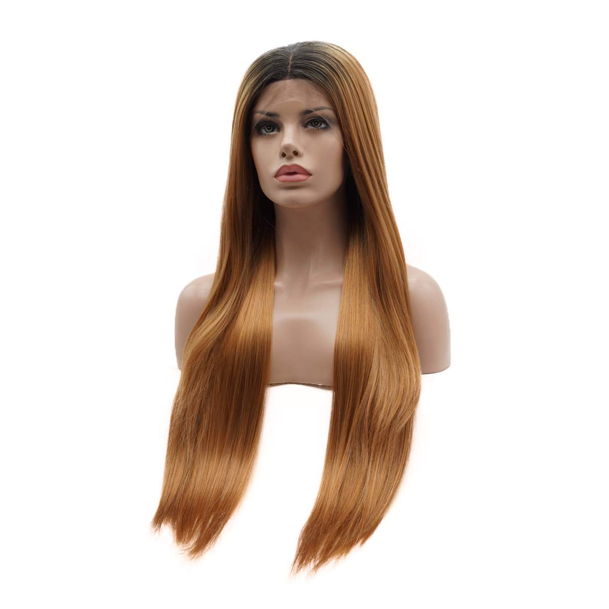 Lushy Hair Synthetic Lace Front Wig Straight Extra Long 28inch Dark Root Blonde Ombre Wig Heat Resistant Heavy Density Realistic Wig