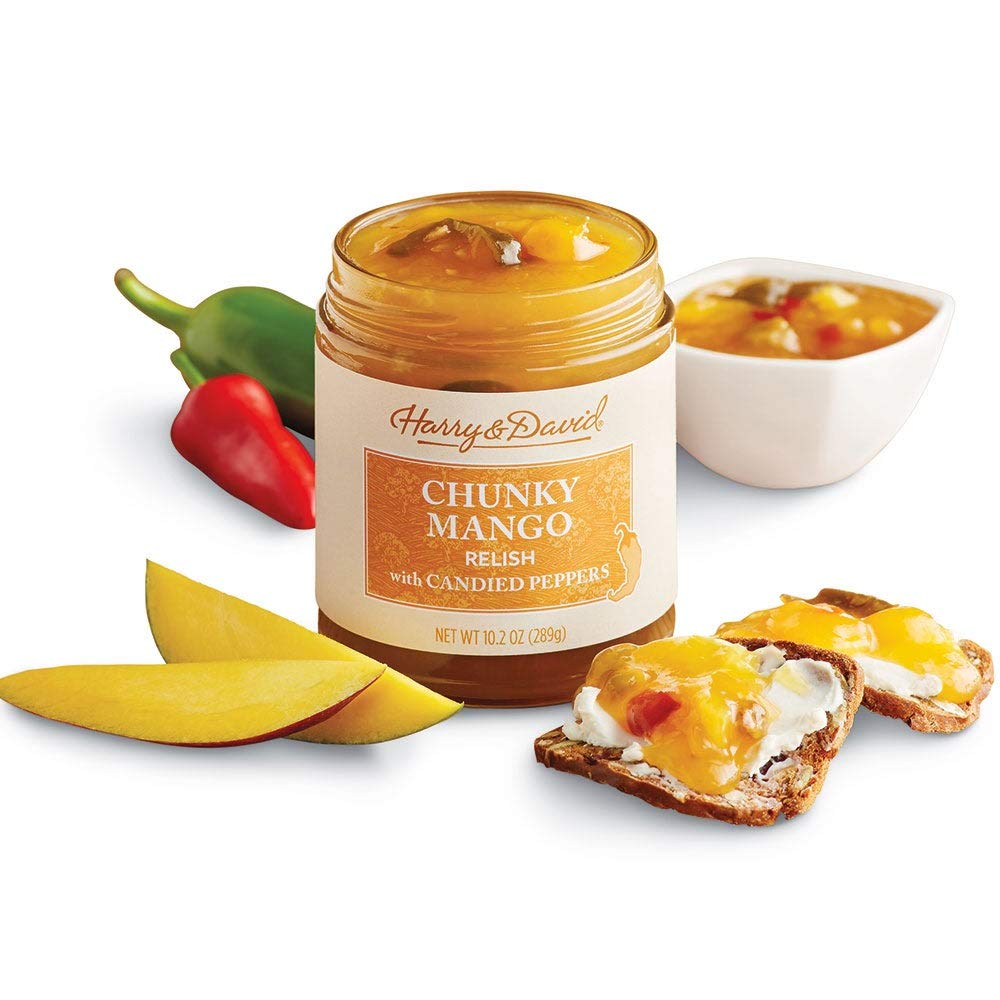Harry & David Chunky Mango Relish, Plant Based Condiment, Food Topping For Tacos, Shrimp Cocktails, Appetizers, Sandwich Spread Topping, Charcuterie Board Foods, Cheese Boards, 10Oz