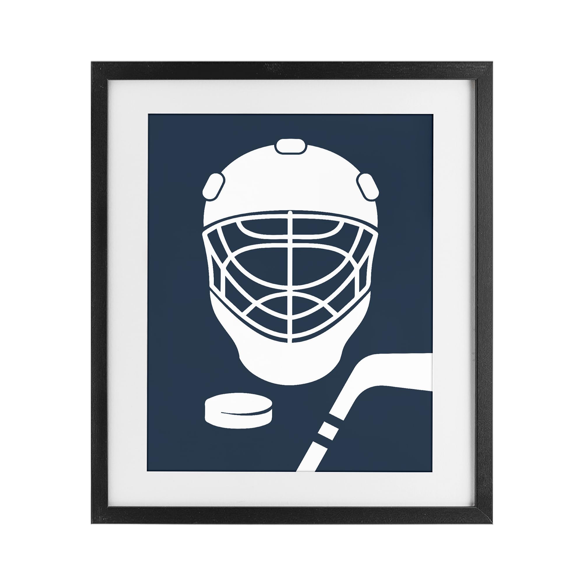 Stupell Industries 'Hockey Mask Blue & White', Framed Print Under Glass, Black, 17 x 21 Inches, Easy to Hang and Sturdy, Made in USA, by Melody Hogan