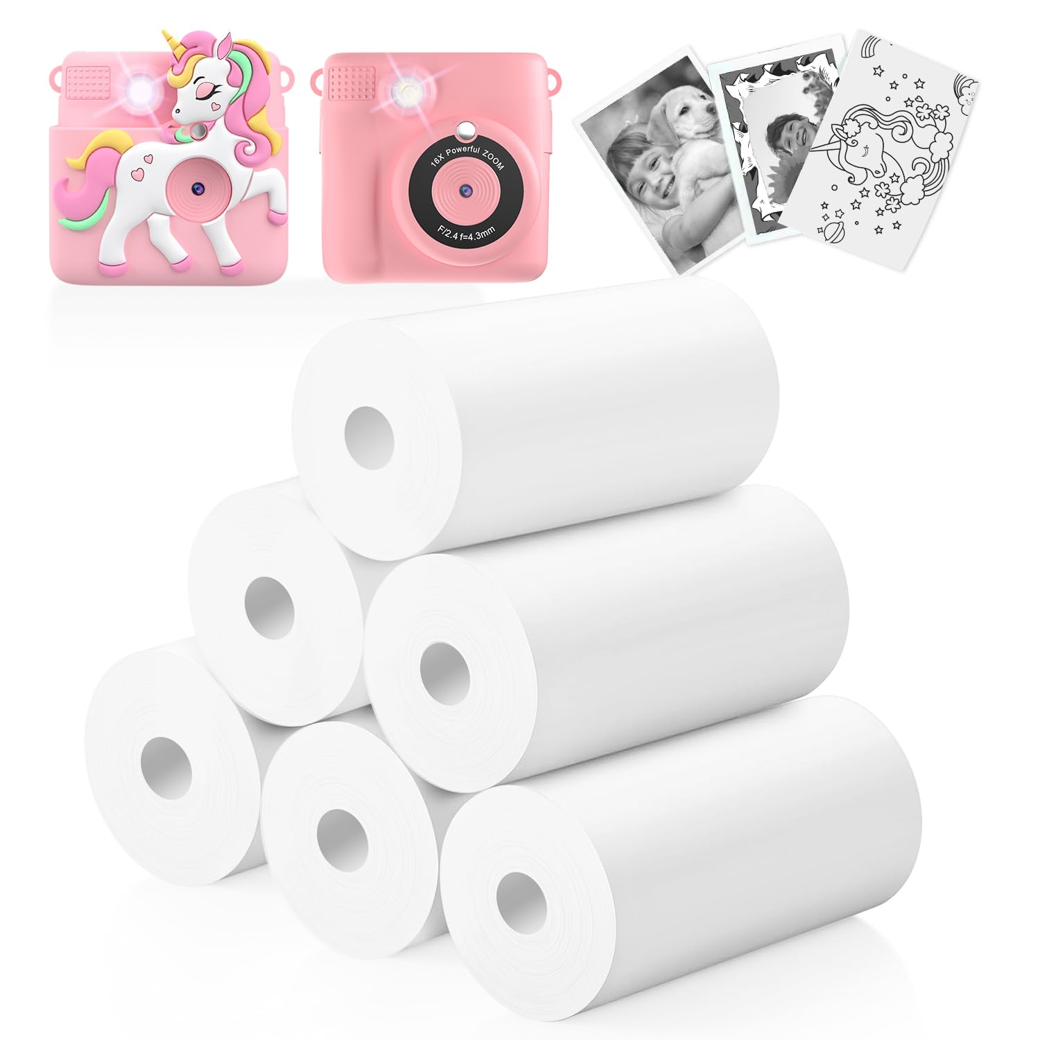 Kids Camera Paper Roll Refills, 6 Rolls Instant Print Camera Thermal Paper Refills 2.2 Inch x 41.66 ft