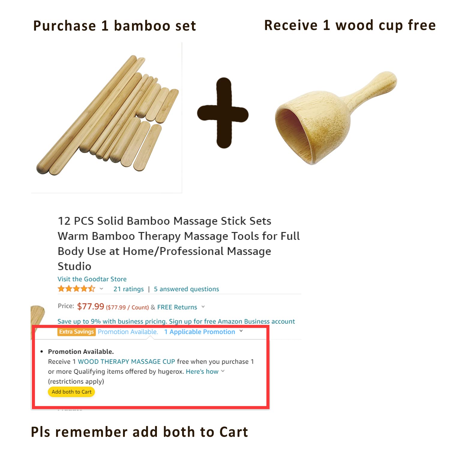 12 PCS Solid Bamboo Massage Stick Sets Warm Bamboo Therapy Massage