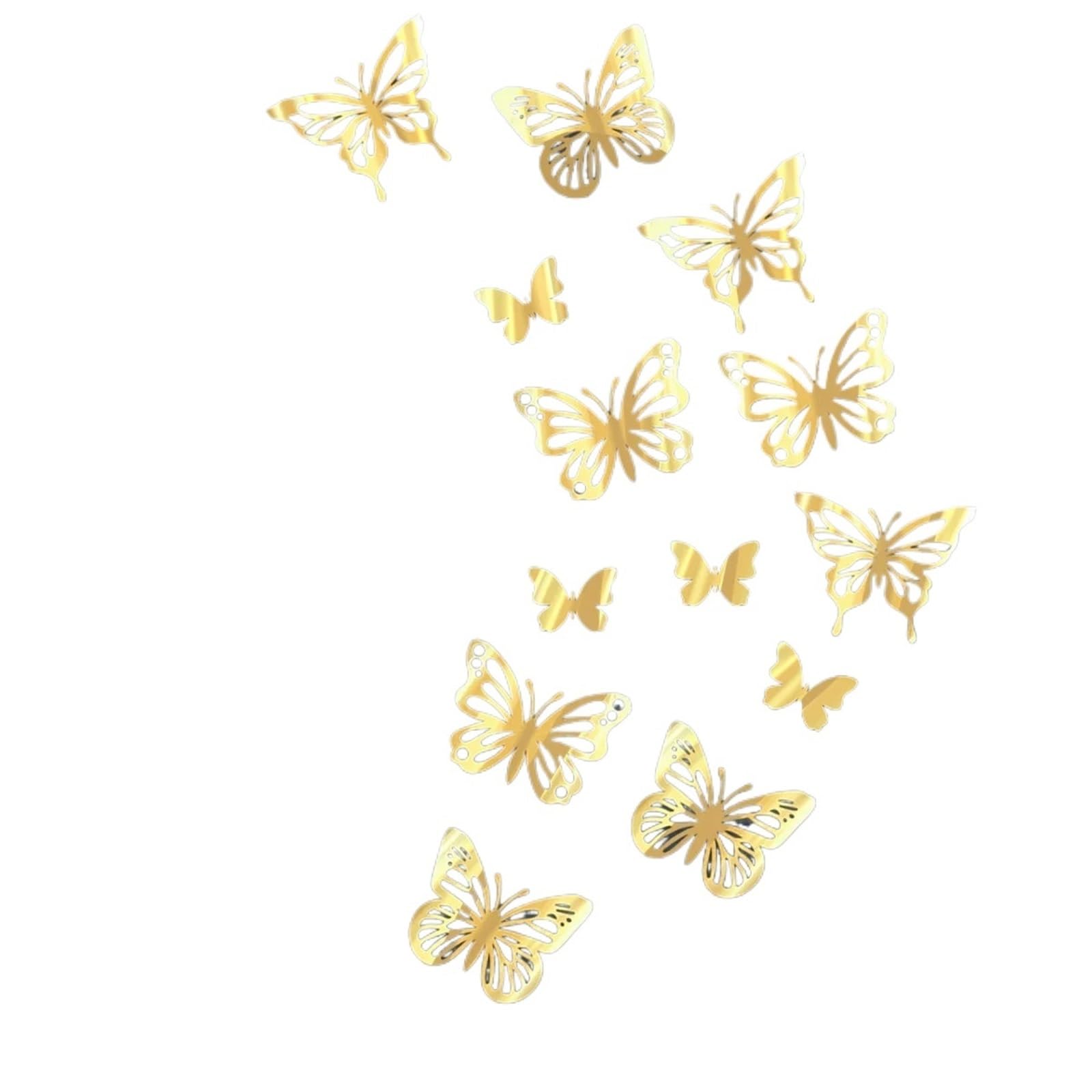 3D Butterfly Wall Decoration 12Pcs 3D Hollow Golden Silver Butterfly Wall Stickers Art Home Decorations Decals for Party Wedding Display(Gold)