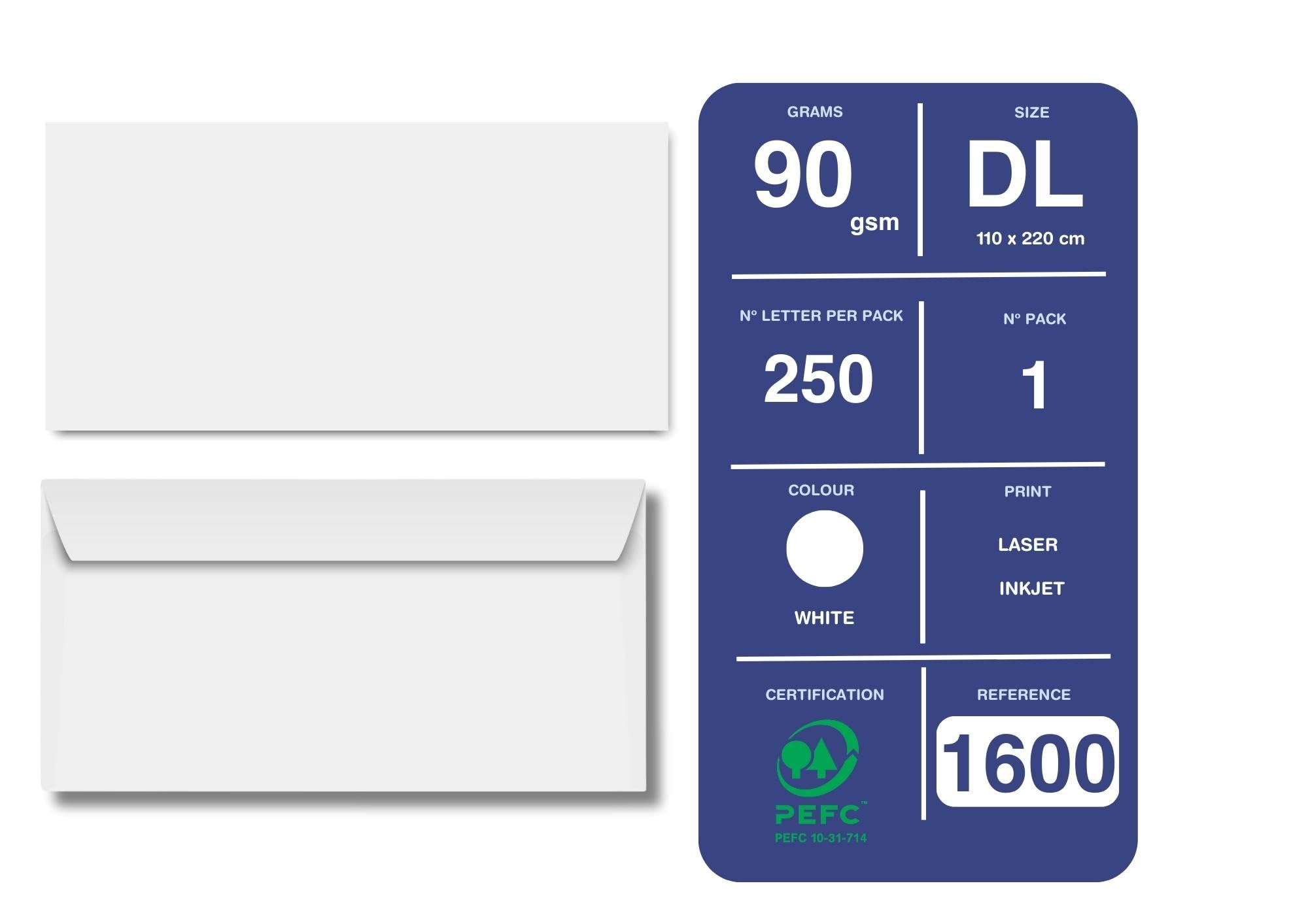 Enveloppe Clairalfa 110x220/DL, 90 g/m², coloris blanc - boîte de 250
