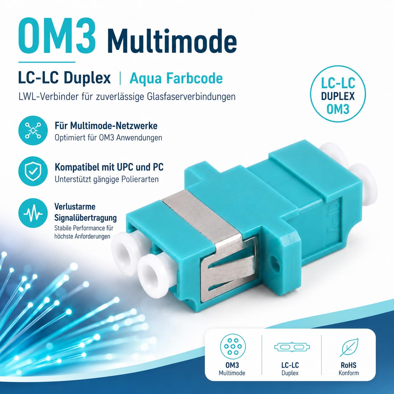 1aTTack.de 10x LWL Keystone łącznik OM3 (UPC lub PC) LC-Duplex gniazdo do gniazda LC Duplex Multimode aqua