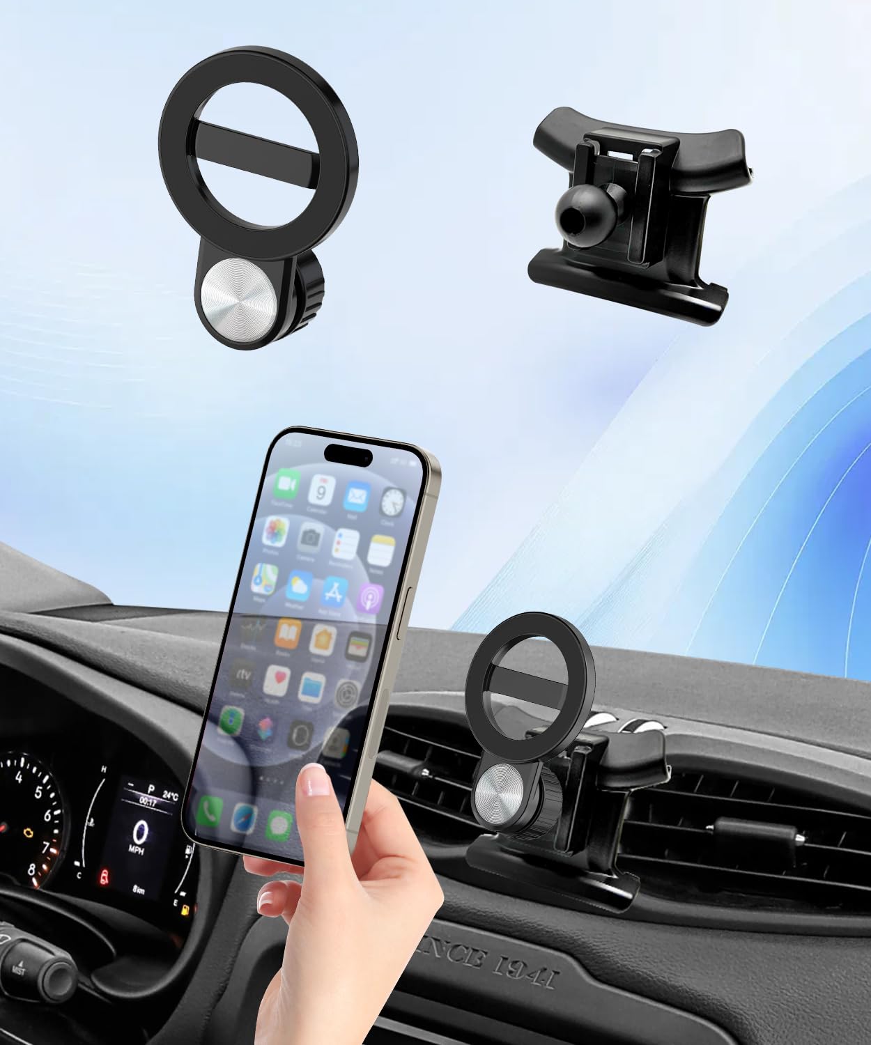 Samochodowy uchwyt na telefon do Jeep Renegade 2015-2024 akcesoria samochodowe, uchwyt na telefon komórkowy kompatybilny z MagSafe, obrót o 360°, bez użycia rąk, nie wpływa na odpowietrznik