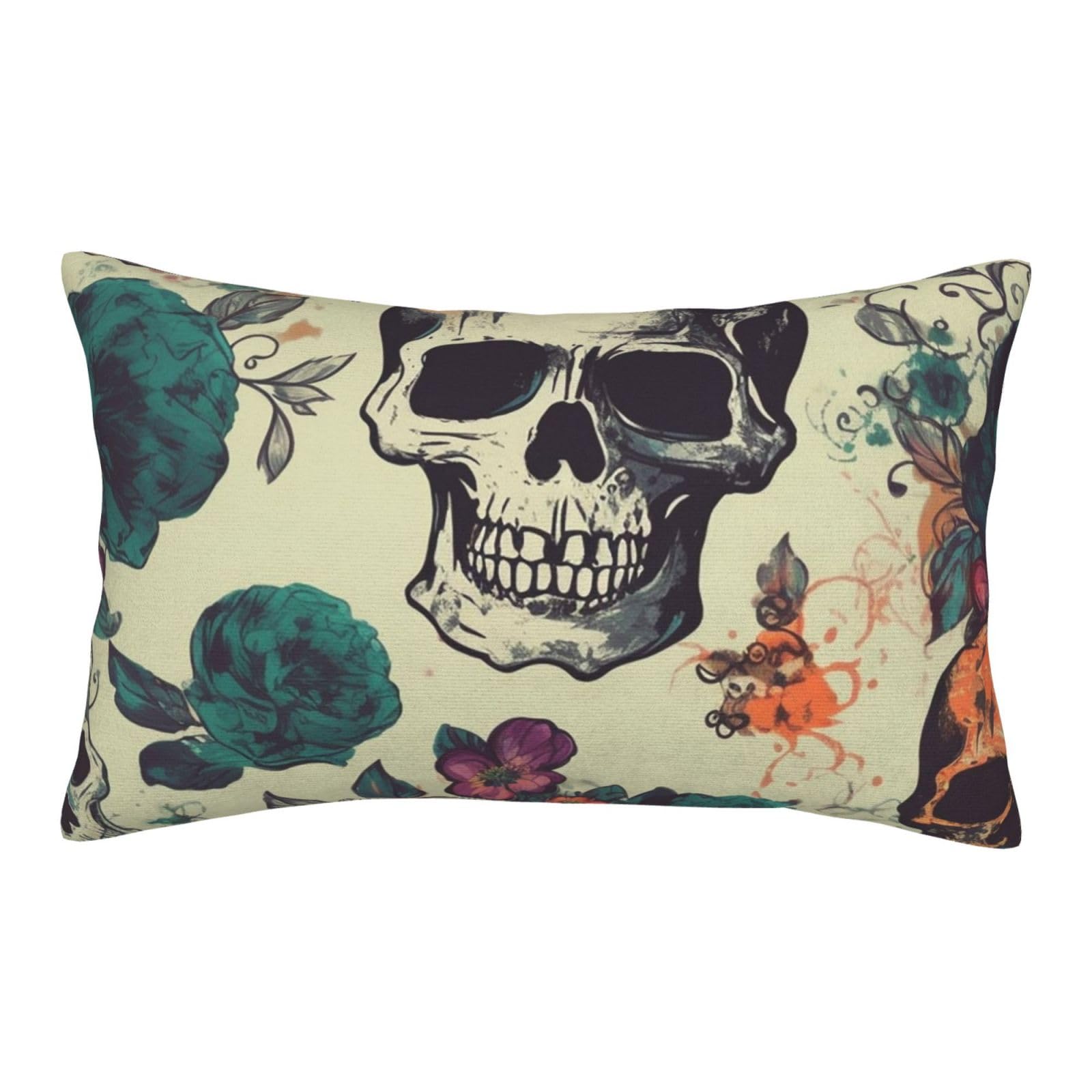 Velvet Pillowcases 16"x24" Ultra Soft Breathable Pillow Cases, Luxury Fuzzy Throw Pillow Covers with Zipper, Skull Flower Pillow Shams All Seasons Decorative Cushion Cases for Couch