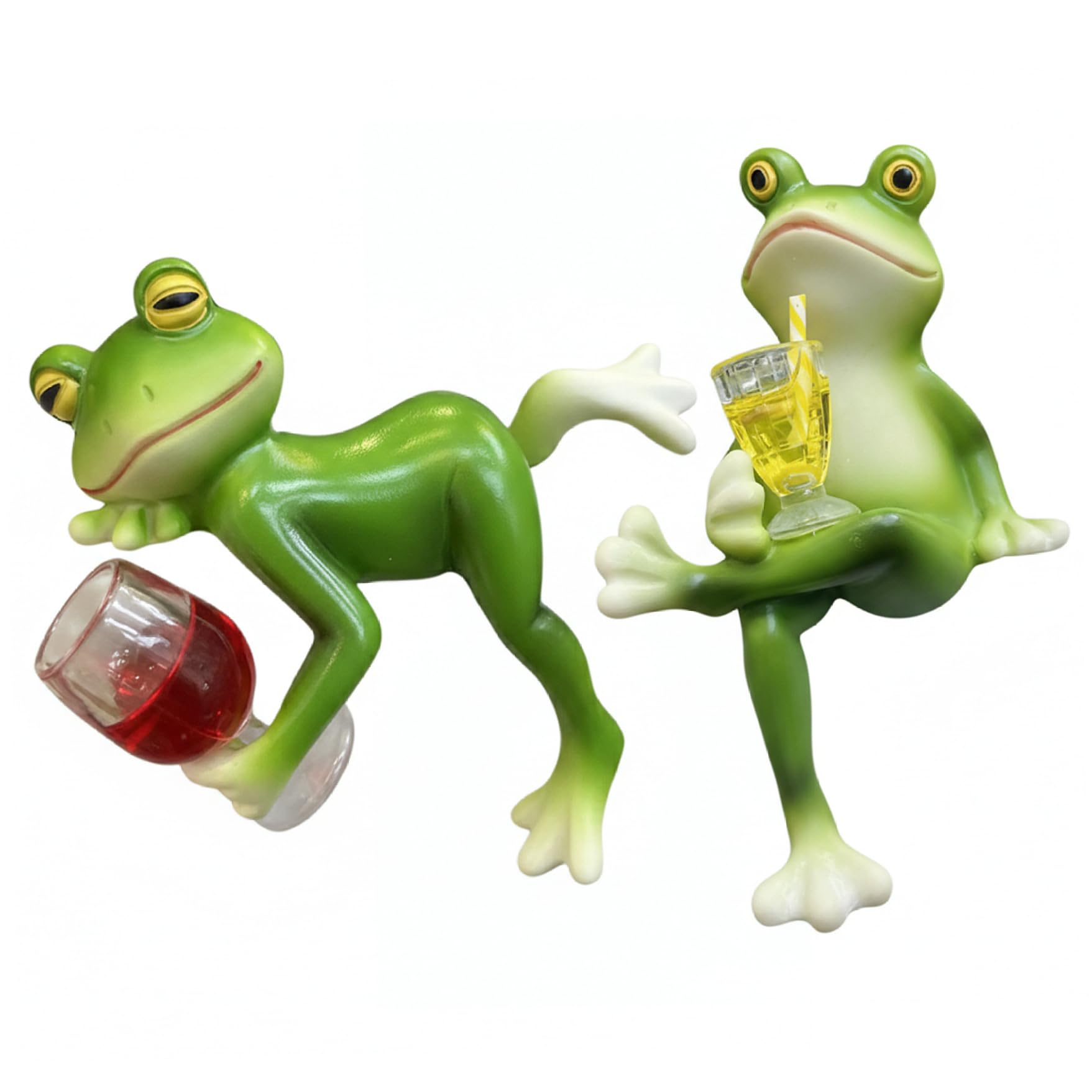 CAKEEYUM 2Pcs Frog Figurine for Garden Decor Resin Frogs Pot Hugger Statue with Drinking Cup for Outdoor Plant Decorations Frog Figurine, Statue, Plant Decorations for Pots, De