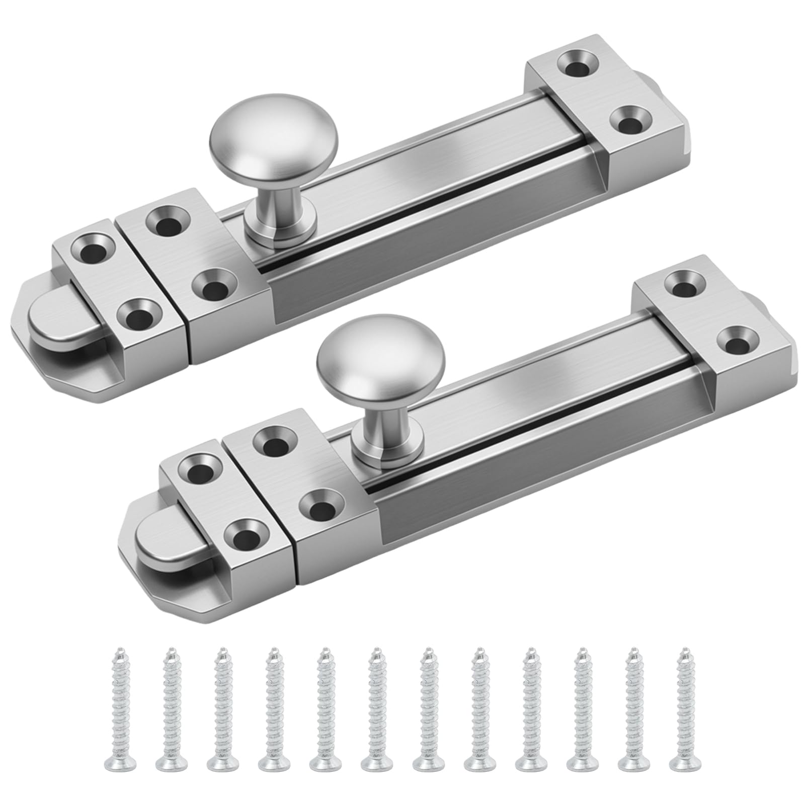 MospdyGear 2PCS Satin Nickel Zinc Alloy Sliding Door Bolt, Heavy Duty Barrel Latch, Easy Installation Surface Mount Security Lock for Bathroom Bedroom Cabinet Windows