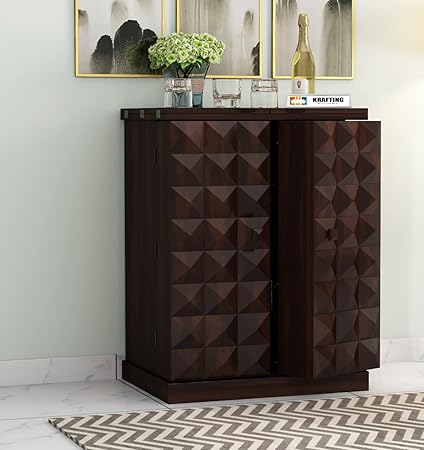 Wood Bar Cabinet for Home || Home Bar Furniture || Wooden Bar Cabinet with Storage || Bar Units || Bar Cabinet for Living Room || Wine Rack with Drawer & Glass Holder || Honey Oak Finish (Style 2)