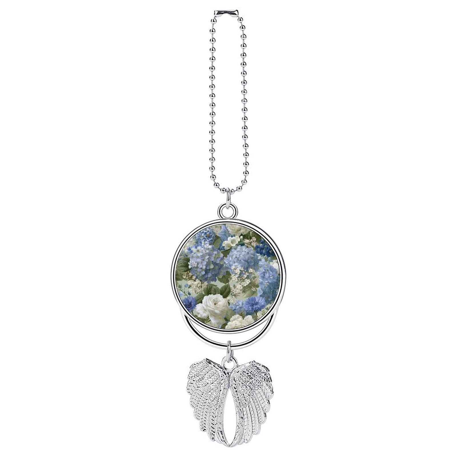 Delphiniums Hydrangeas White Garden Roses Car Hanging Pendant Car Interior Decoration Rearview Mirror Charms Ornaments