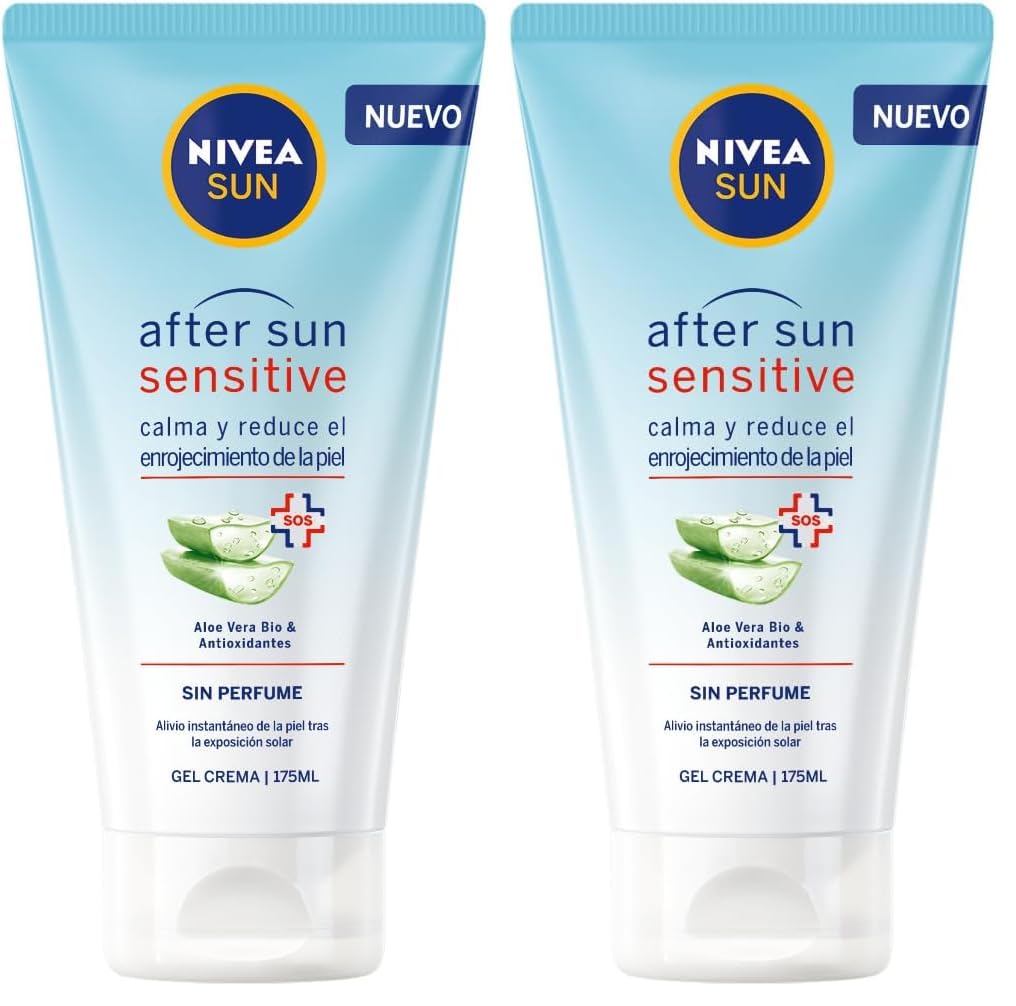 NIVEA SUN After Sun Sensitive Gel-Crema (1 x 175 ml), crema calmante con aloe vera, crema hidratante para piel sensible y con alergia al sol (Packung mit 2)