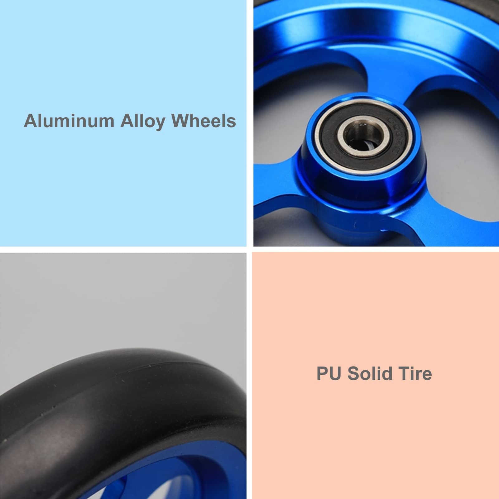 Rueda de Repuesto para Silla de Ruedas, Rueda Delantera de 5 Pulgadas, Ruedas Macizas de PU, Llanta de Aluminio Azul, Rodamiento de 8 mm, para Silla de Ruedas Deportiva, 1 Par