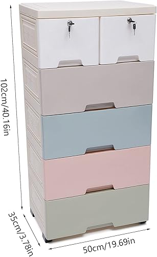 Miniatura 3 de Cómoda de plástico con 6 cajones, armario de almacenamiento multifuncional con cerradura, organizador de llaves de ropa para dormitorio, sala de