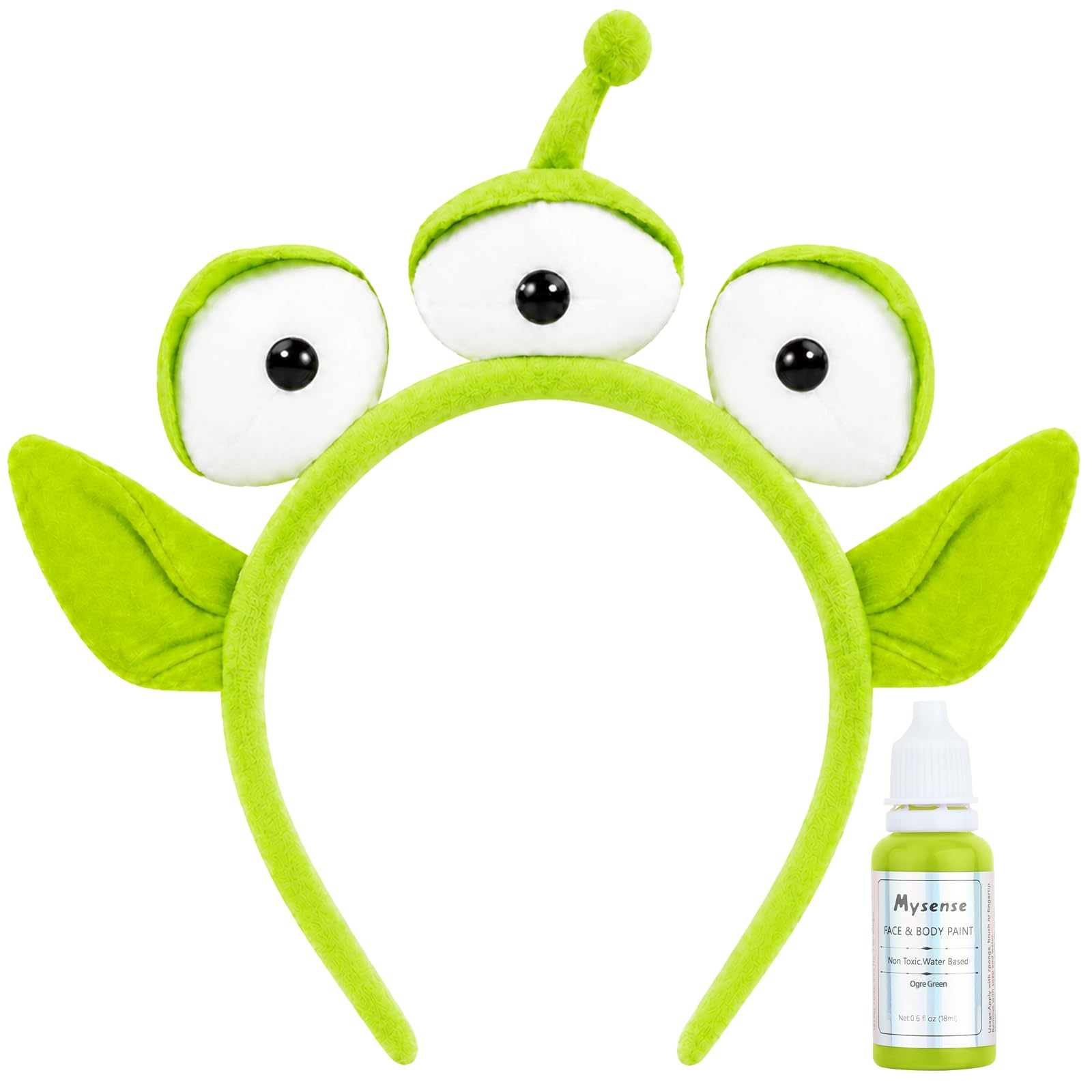 Mysense Alien Headband and Ogre Green Face Paint Kit,Alien Costume Accessories for Women Adults,Halloween Ears Headband for Cosplay Theme Parties