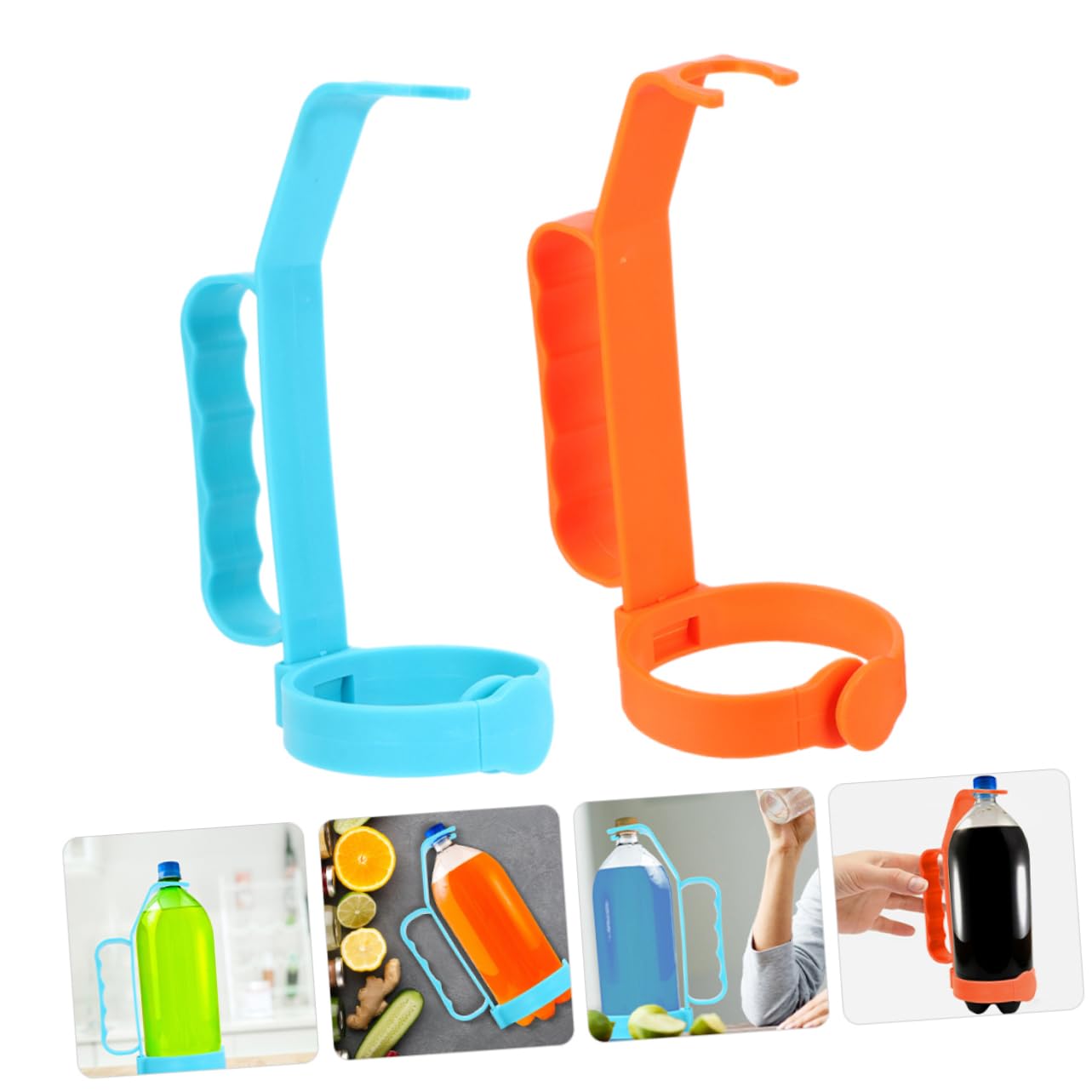 2Pezzi Maniglia Per Bottiglie Di Bevande Stabilizzatore Ergonomico Per Sodas E Acqua Per Picnic E Campeggio - Impugnatura Antiscivolo Arancione E Blu